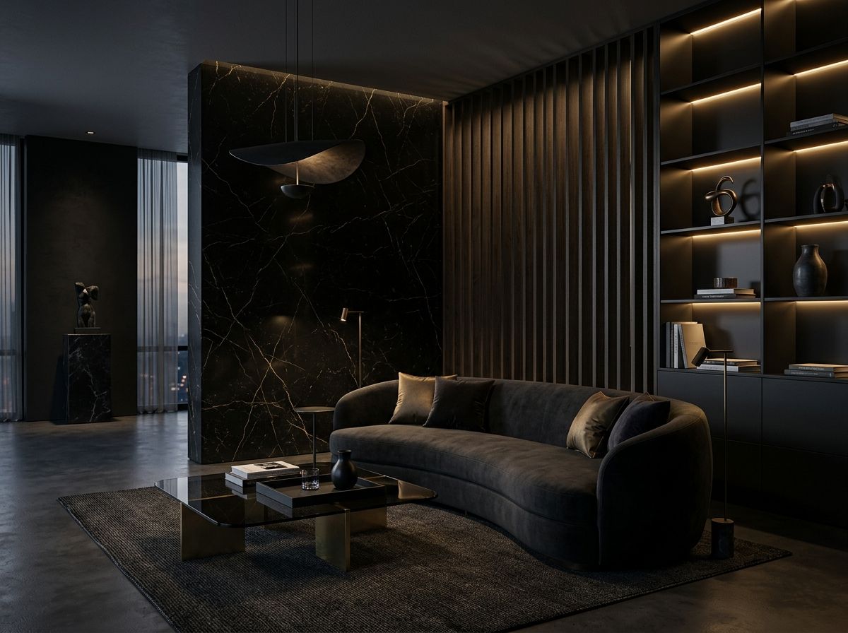 Dark Theme Luxury Interior by Chavadi Interiors Mangalore